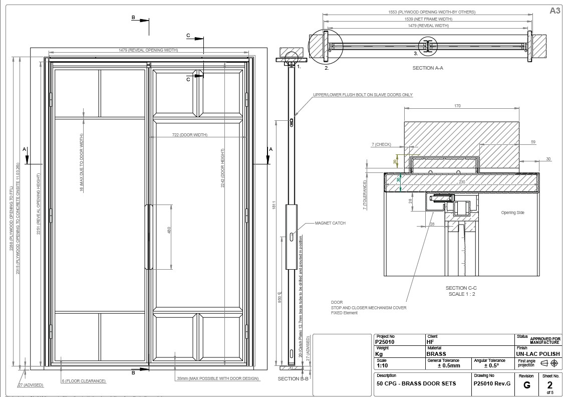 Bespoke brass architectural door - CAD drawing 1