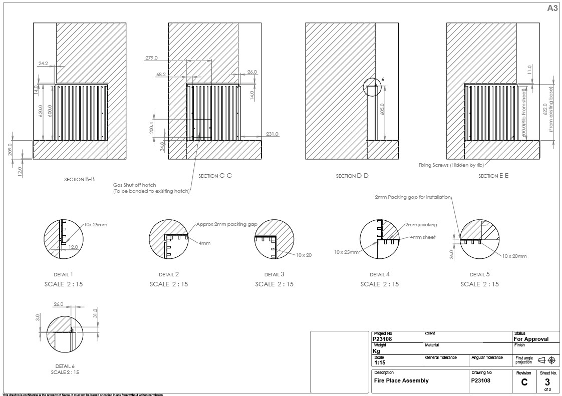 Bespoke steel fireplace - CAD drawing 1