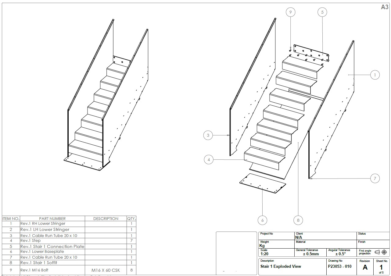 Bespoke solid-steel staircase - CAD drawing 2