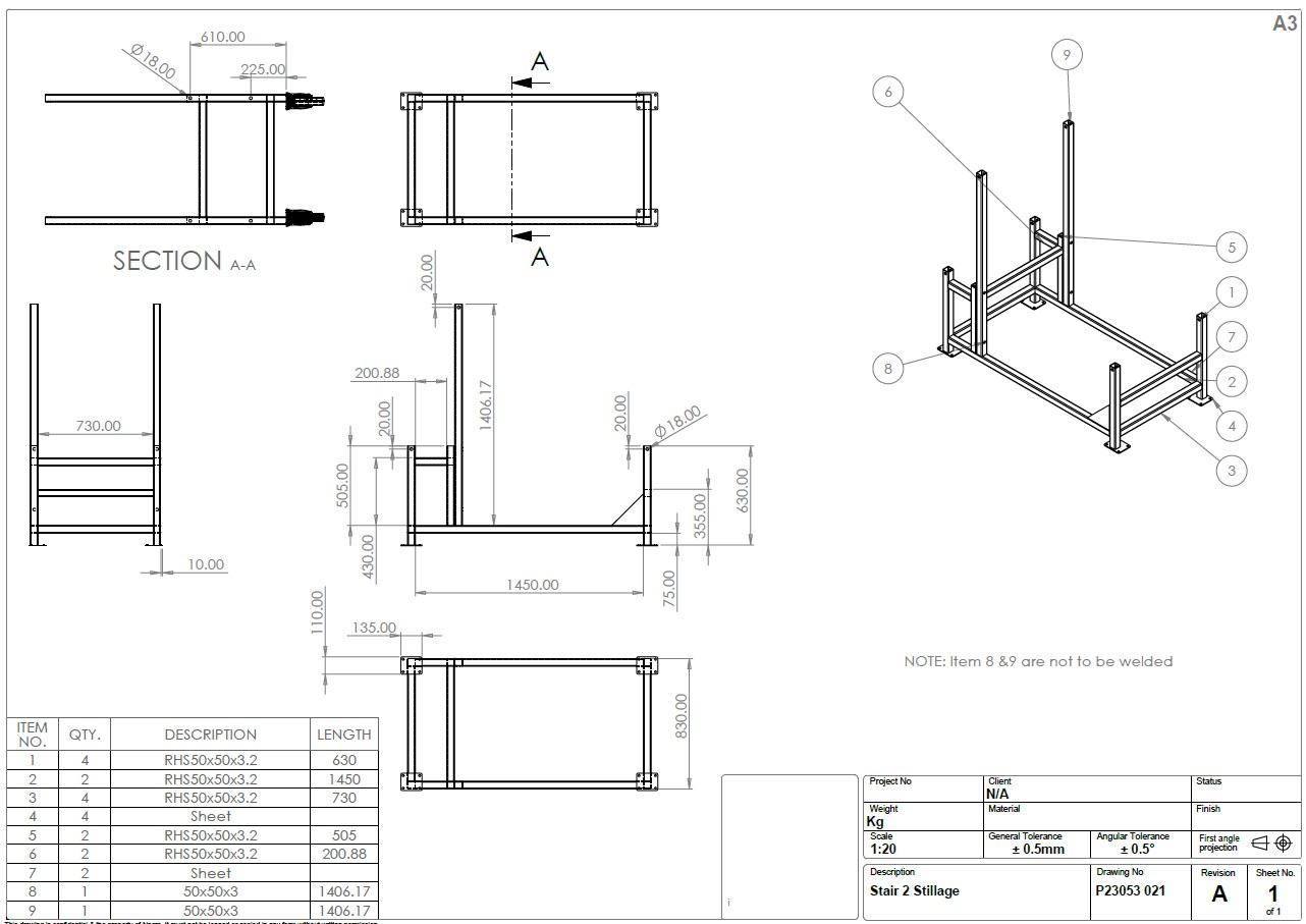 Manufacturing stillage design - CAD drawing 1