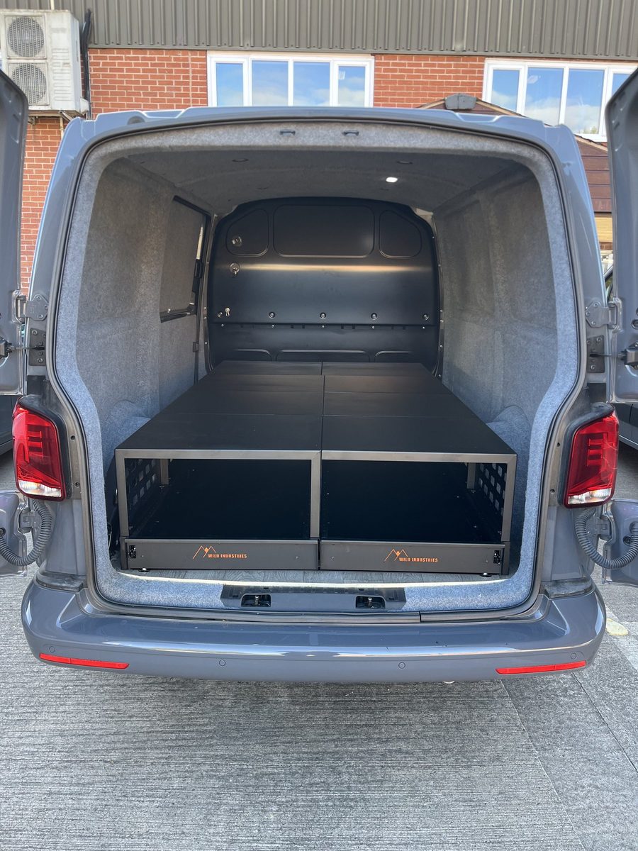Van drawer system fitted behind the rear doors