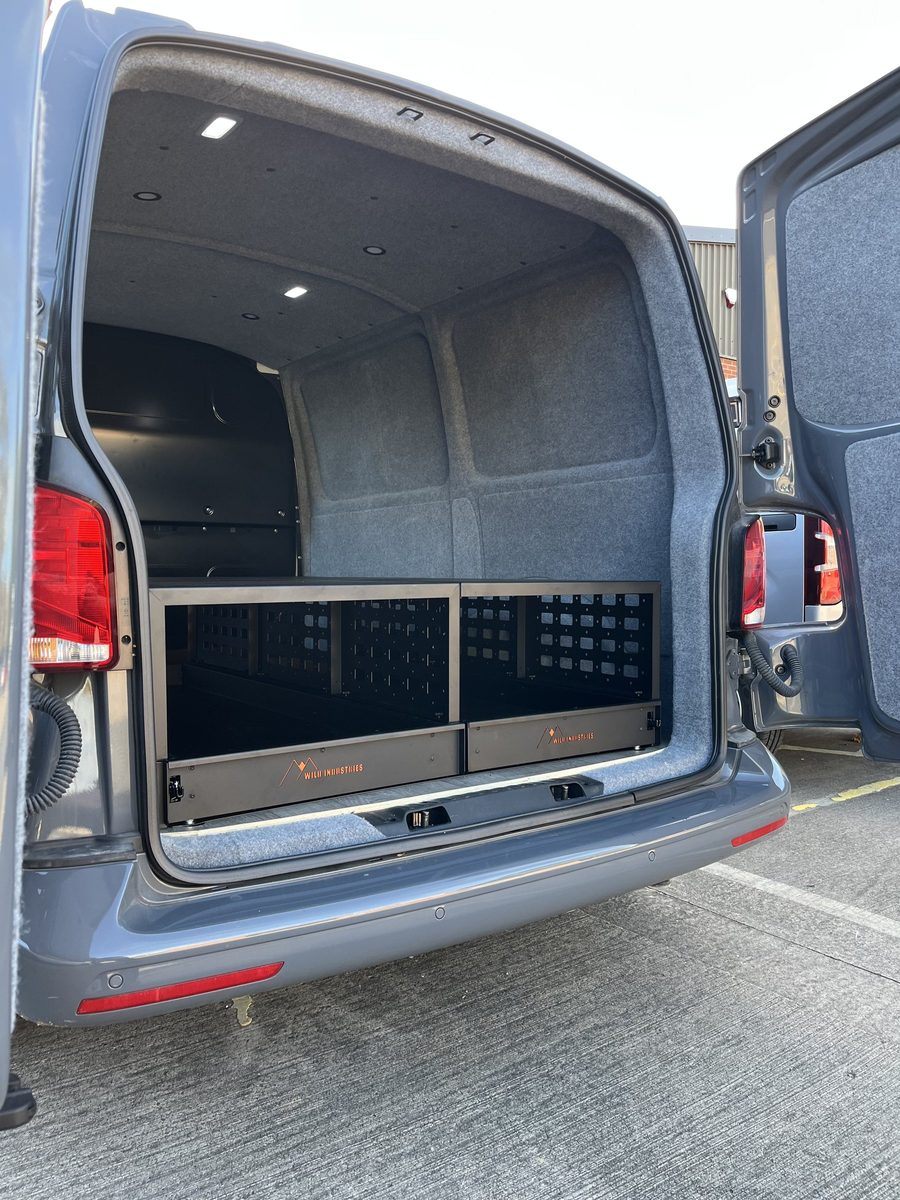 Van drawer system with storage bays