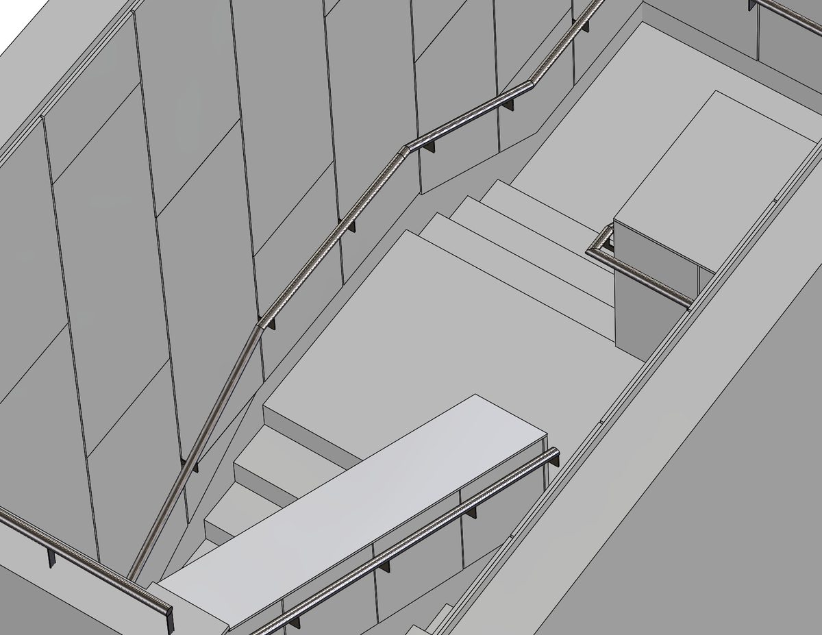 Handrail run on the stair, 3D CAD model